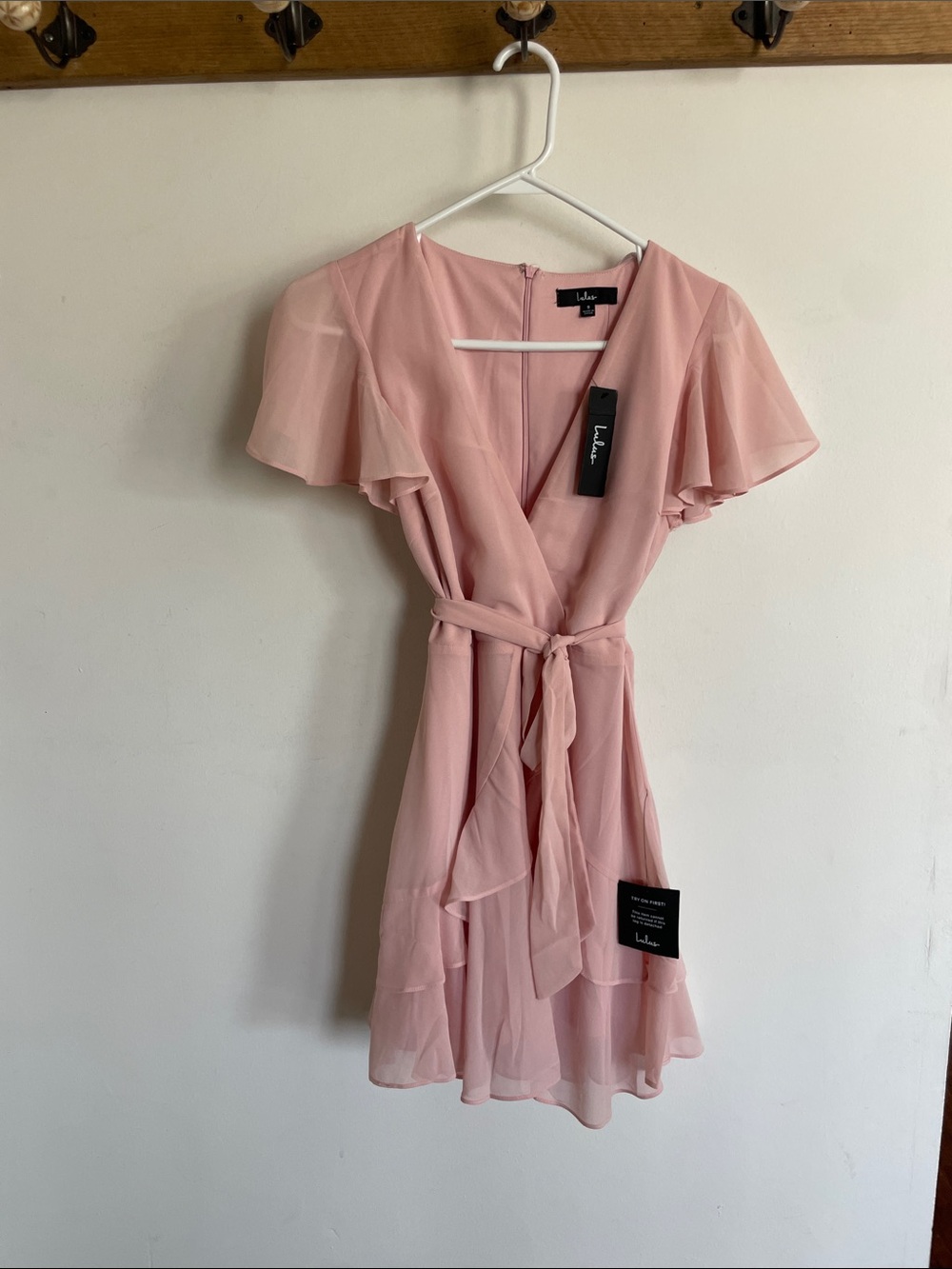 Lulu's Blush Pink Wrap Ruffle Mini Dress